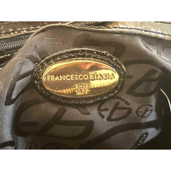 Francesco Biasia Large Black Leather & Calf Hair Satchel Doctor Bag Gold Ring - Picture 6 of 6